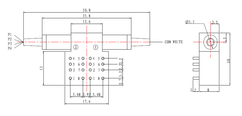 1X4 optical switch Dimensions